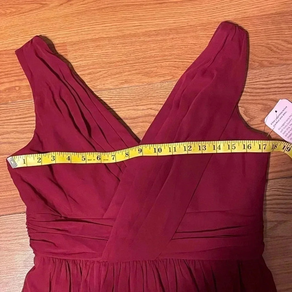 Dessy Collection Draped Chiffon Maxi Slit Dress Size 14 Burgundy Style 2894 NEW - Picture 11 of 12